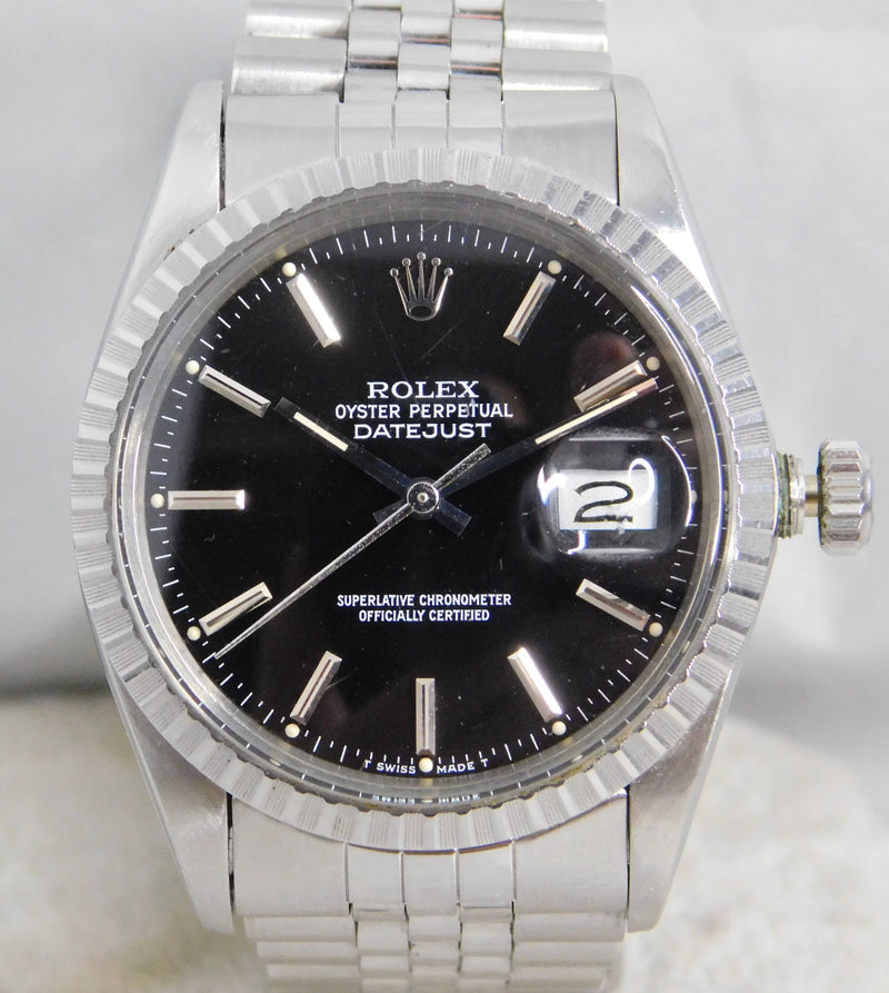 Gray Rolex Datejust 16030 Stainless Steel Black Dial Vintage 1987 Mens Watch....36mm
