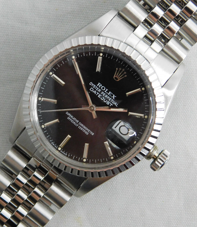 Gray Rolex Datejust 16030 Stainless Steel Black Dial Vintage 1987 Mens Watch....36mm