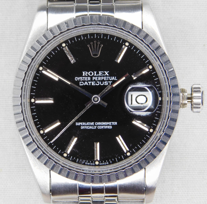 Light Gray Rolex Datejust 16030 Stainless Steel Black Dial Vintage 1987 Mens Watch....36mm