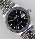 Gray Rolex Datejust 16030 Stainless Steel Black Dial Vintage 1987 Mens Watch....36mm