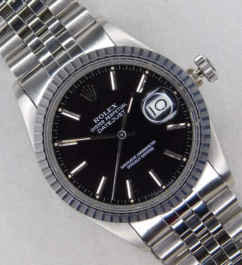 Gray Rolex Datejust 16030 Stainless Steel Black Dial Vintage 1987 Mens Watch....36mm