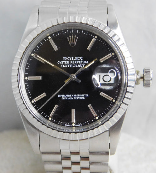 Gray Rolex Datejust 16030 Stainless Steel Black Dial Vintage 1987 Mens Watch....36mm