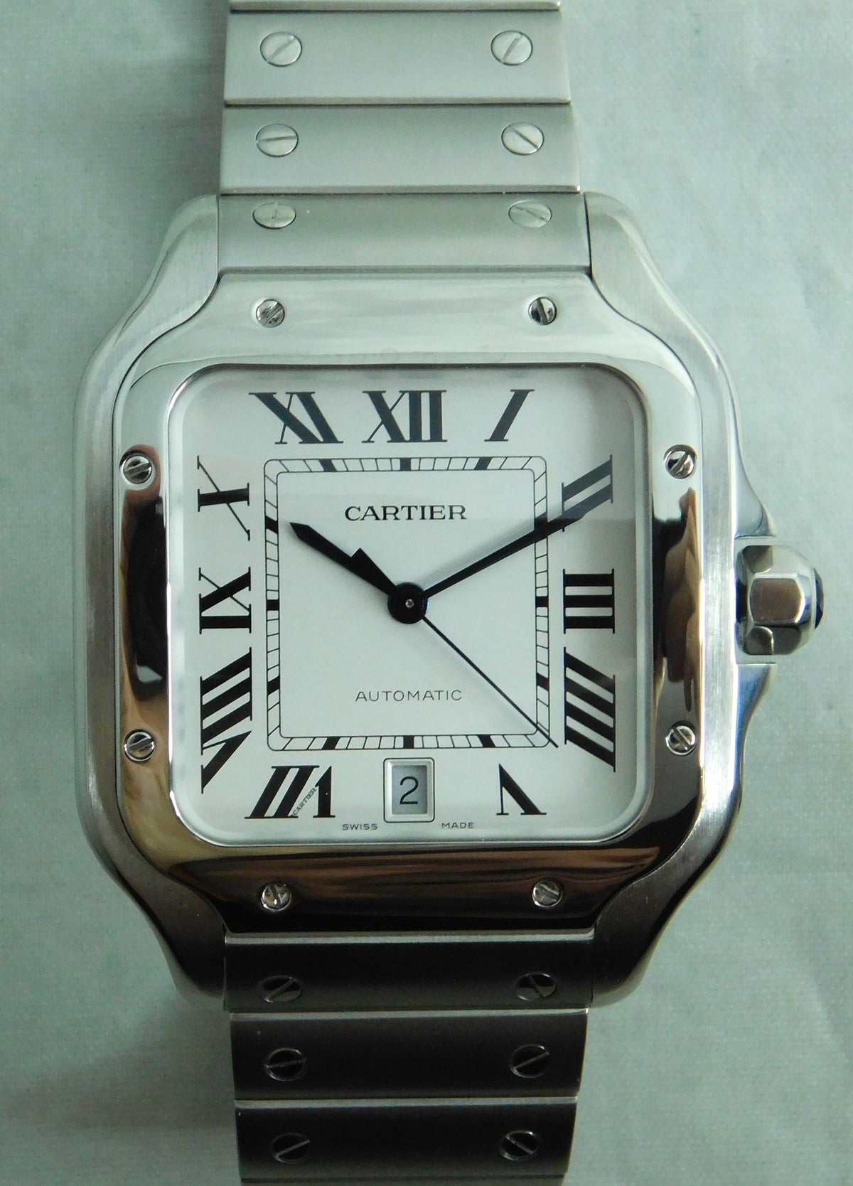 Gray Cartier Santos Stainless Steel Date 4072  WSSA0018 Automatic Mens Watch....37mm