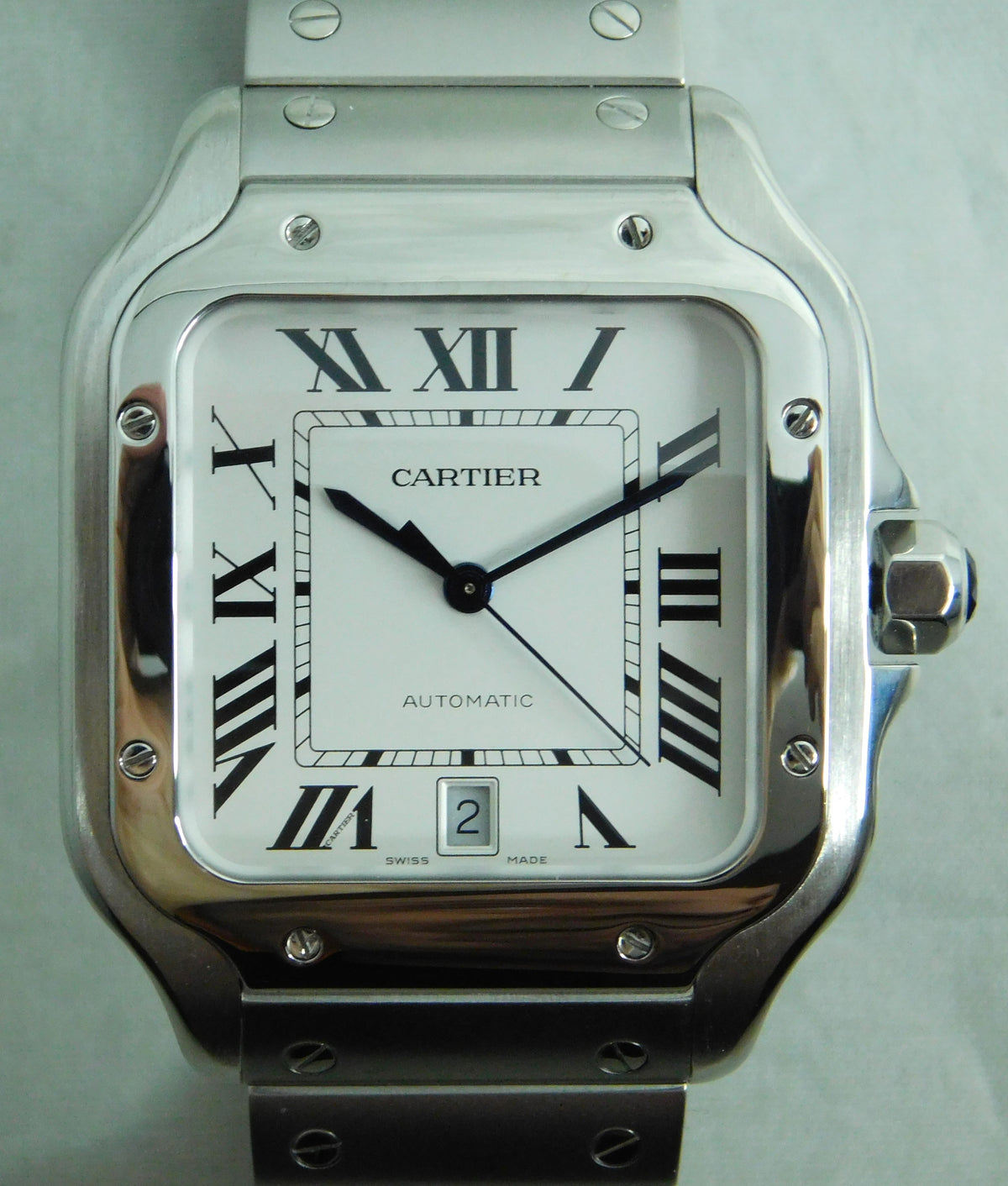 Gray Cartier Santos Stainless Steel Date 4072  WSSA0018 Automatic Mens Watch....37mm