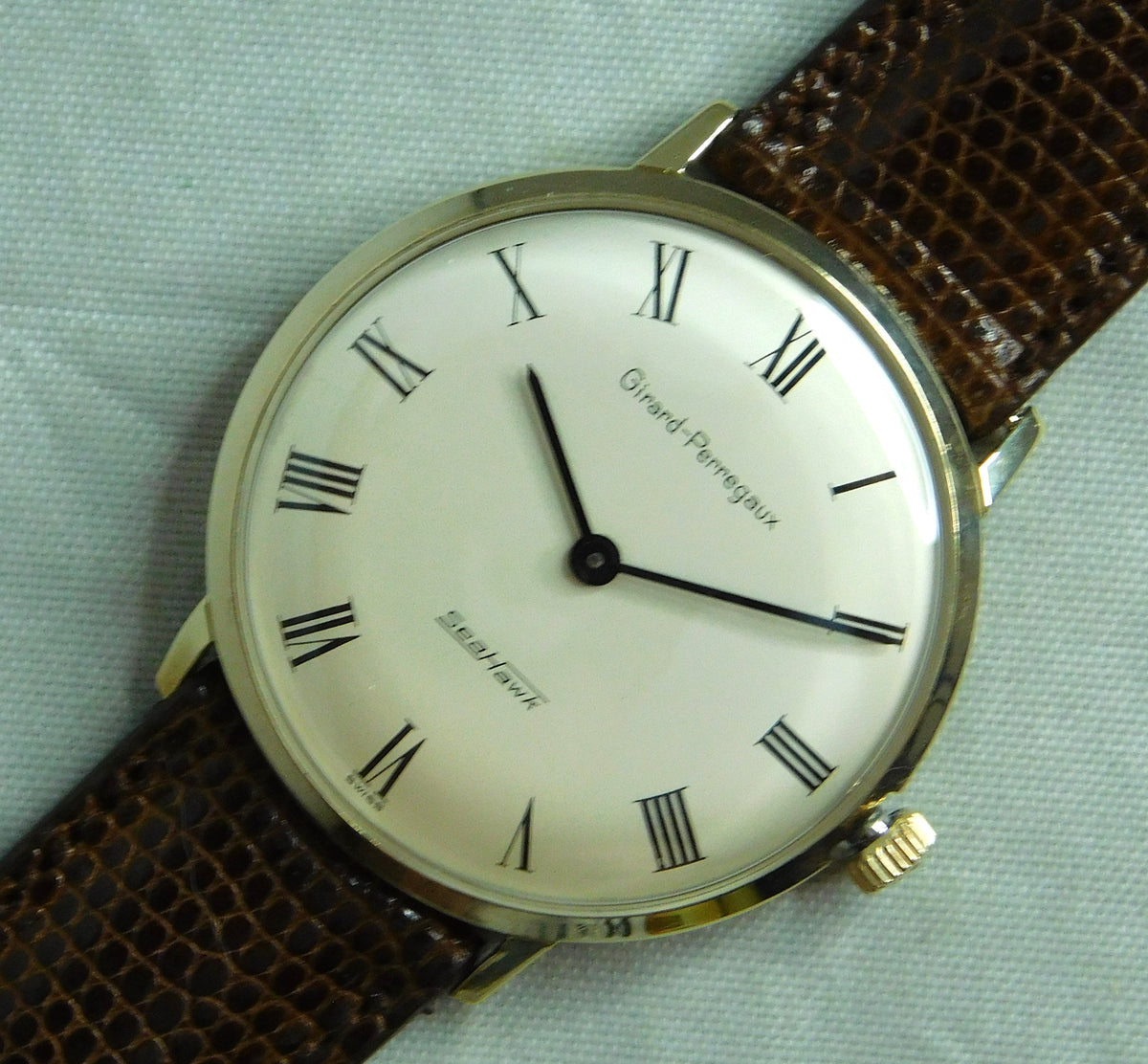 Dark Gray Girard-Perregaux Sea Hawk 10k GF Vintage 1950's Manual Wind Mens Watch....34mm