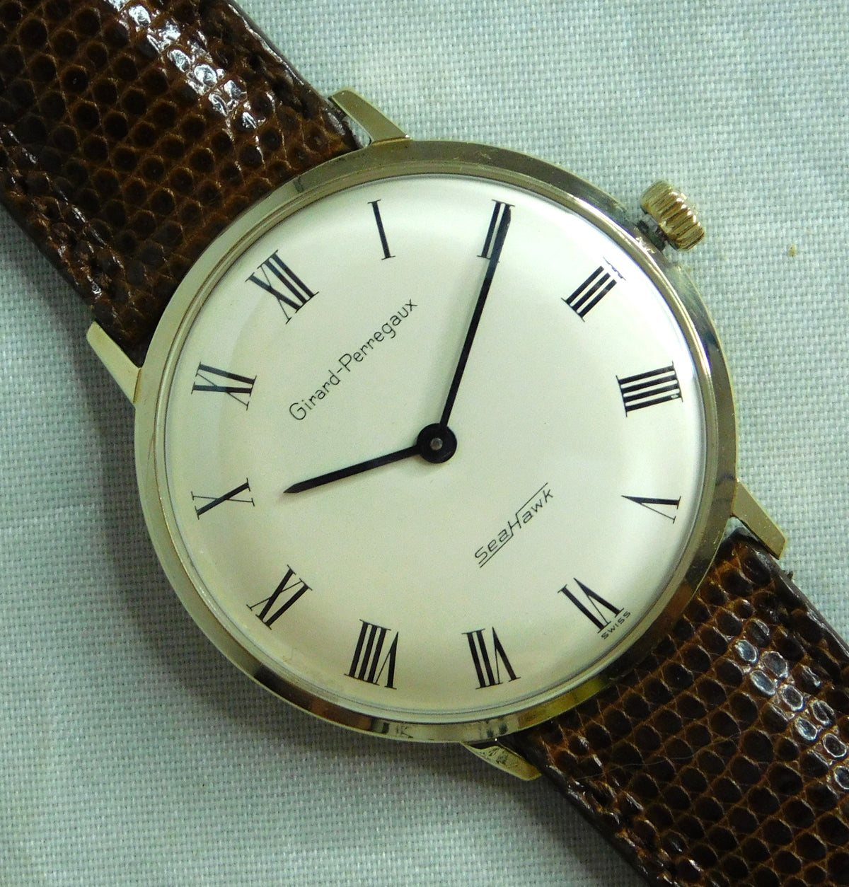 Black Girard-Perregaux Sea Hawk 10k GF Vintage 1950's Manual Wind Mens Watch....34mm