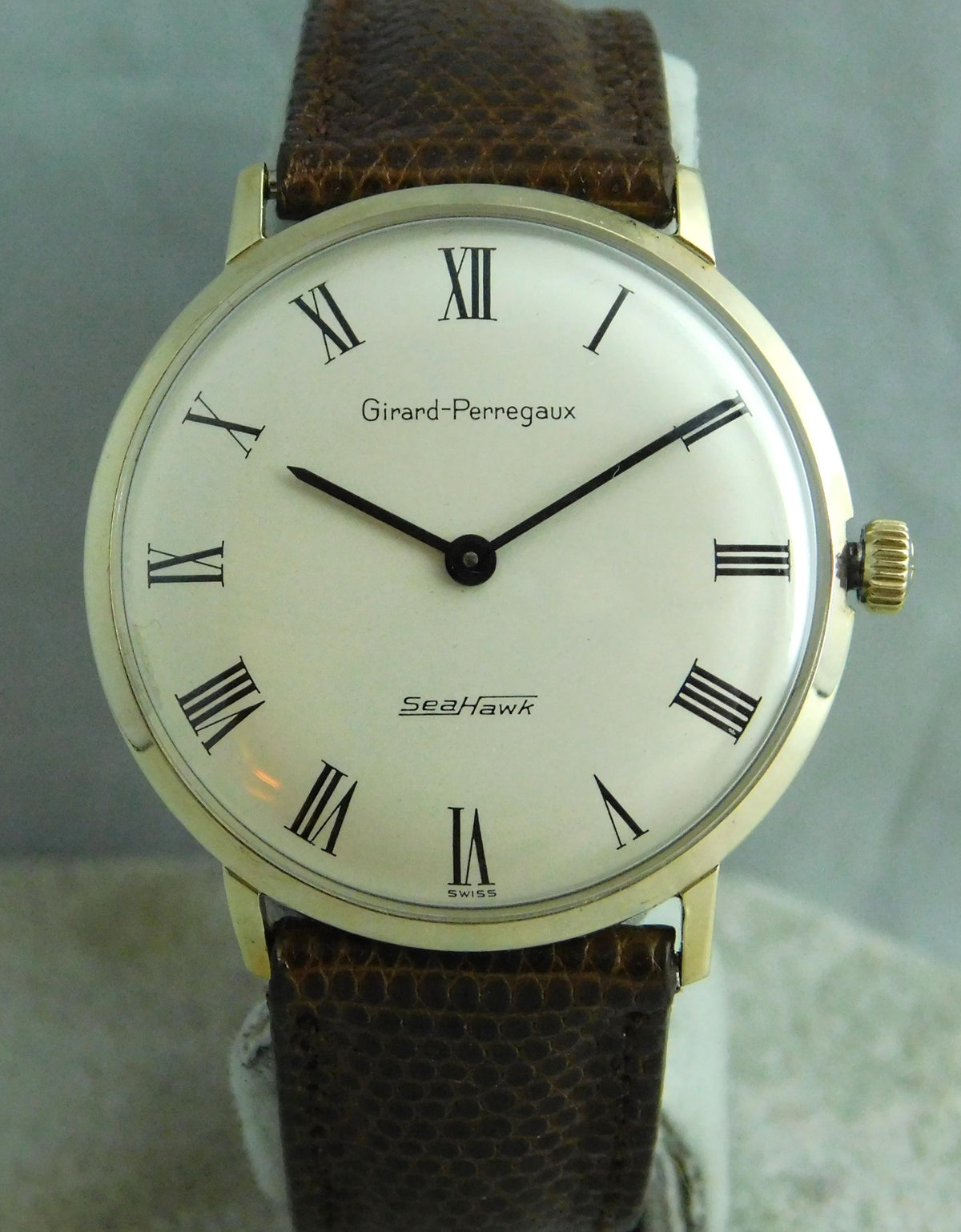 Light Slate Gray Girard-Perregaux Sea Hawk 10k GF Vintage 1950's Manual Wind Mens Watch....34mm