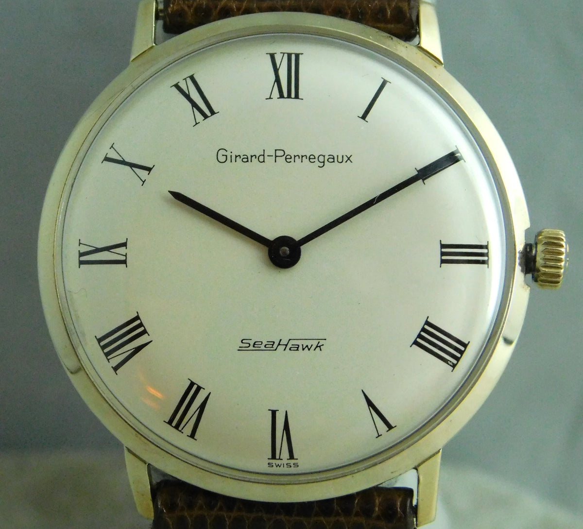 Dark Gray Girard-Perregaux Sea Hawk 10k GF Vintage 1950's Manual Wind Mens Watch....34mm