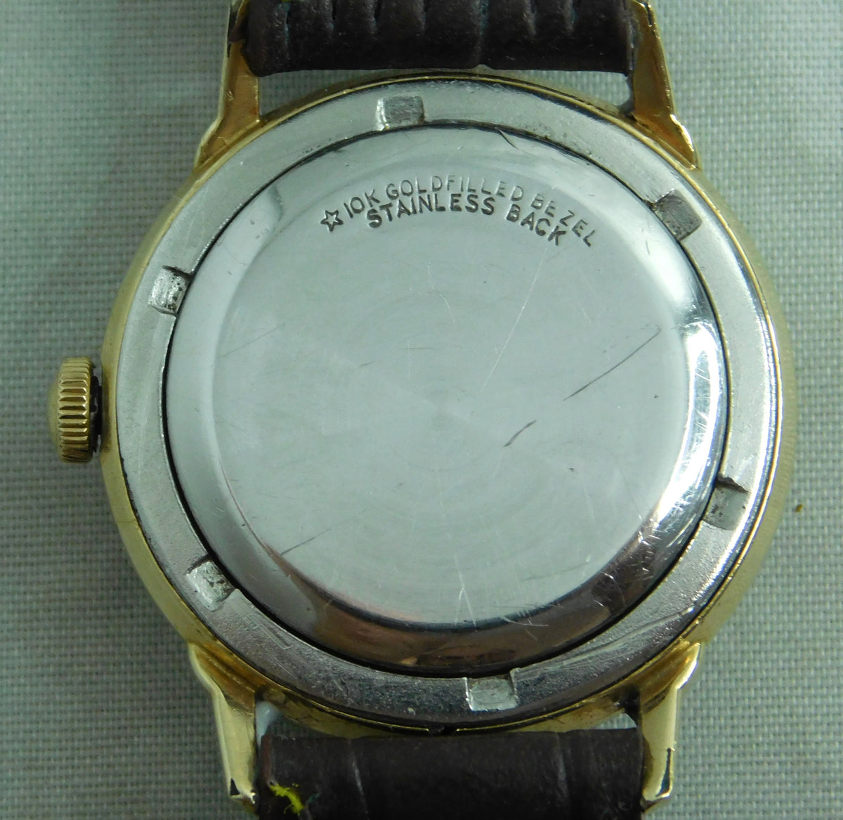 Dark Gray Wittnauer Swiss Automatic 10K Gold Filled 17 Jewels 1950's Mens Watch....34mm