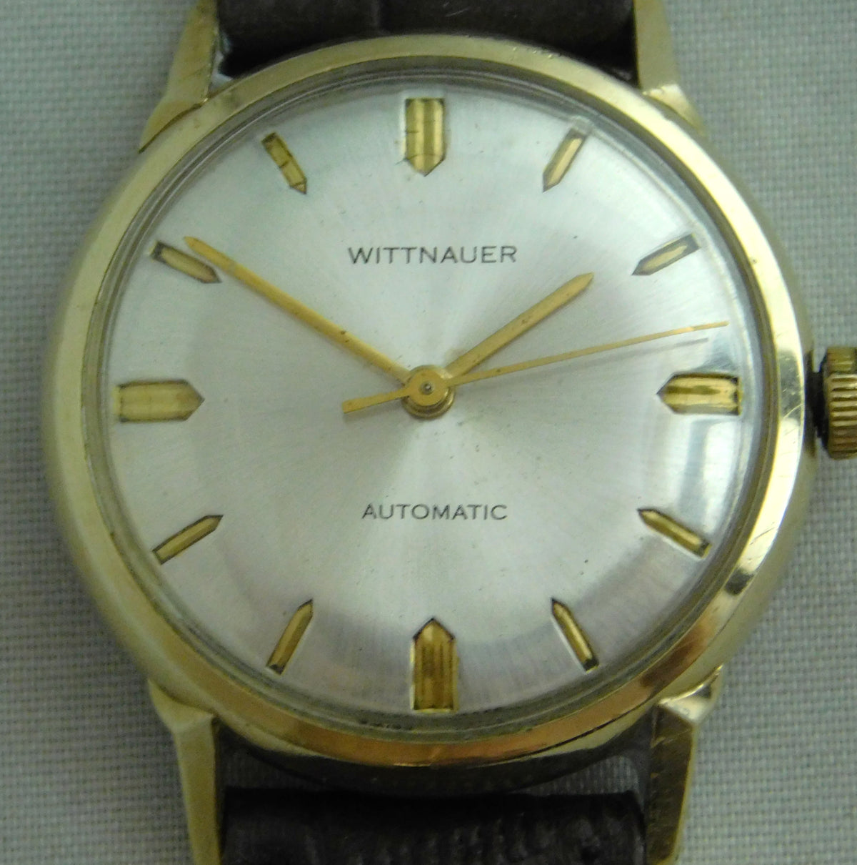 Slate Gray Wittnauer Swiss Automatic 10K Gold Filled 17 Jewels 1950's Mens Watch....34mm