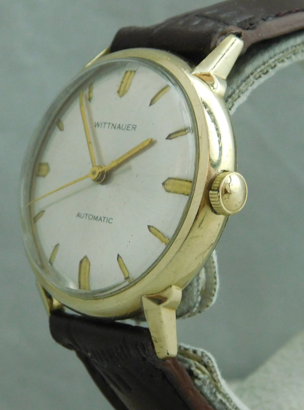 Slate Gray Wittnauer Swiss Automatic 10K Gold Filled 17 Jewels 1950's Mens Watch....34mm