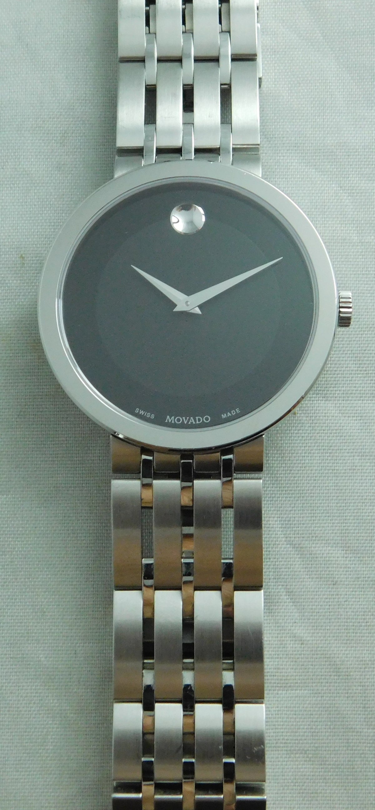 Dark Gray Movado Esperanza Black Dial Stainless Steel Mens Watch 39mm