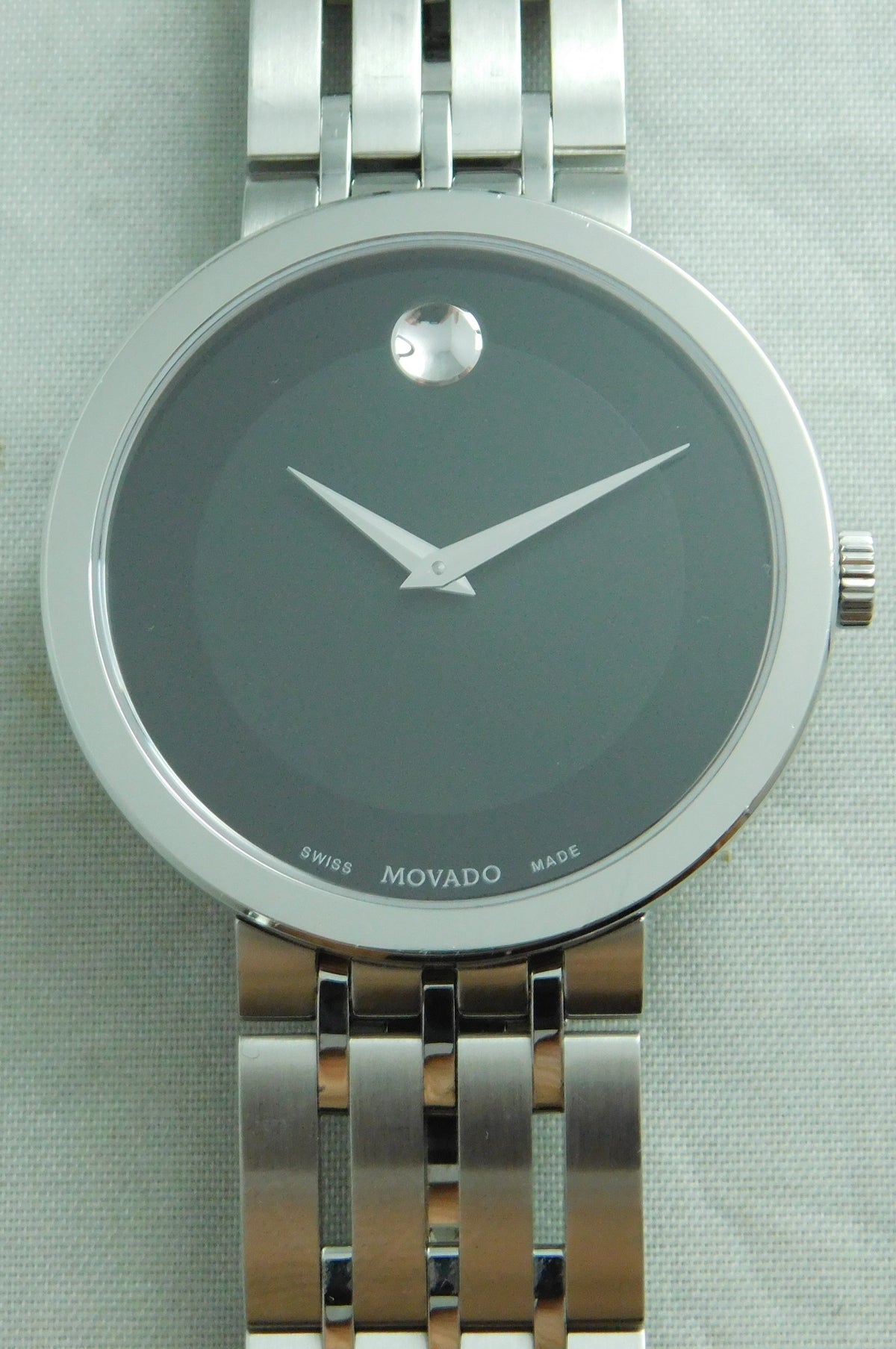 Dim Gray Movado Esperanza Black Dial Stainless Steel Mens Watch 39mm