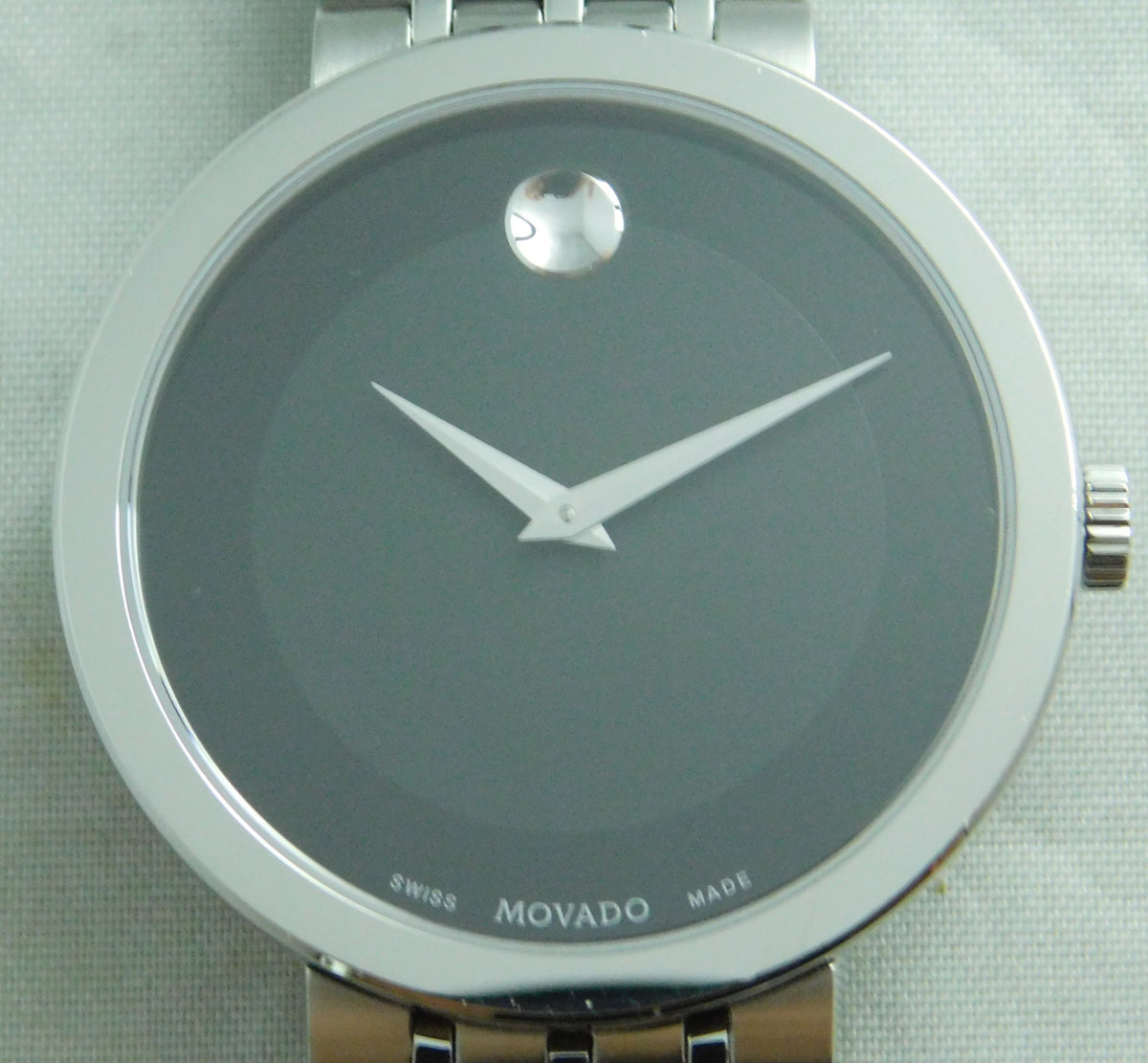 Dim Gray Movado Esperanza Black Dial Stainless Steel Mens Watch 39mm