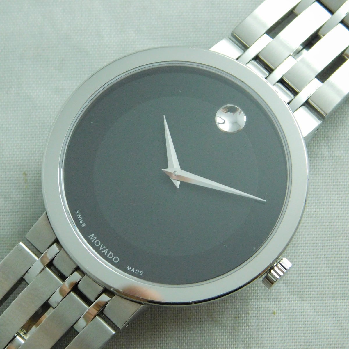 Dim Gray Movado Esperanza Black Dial Stainless Steel Mens Watch 39mm