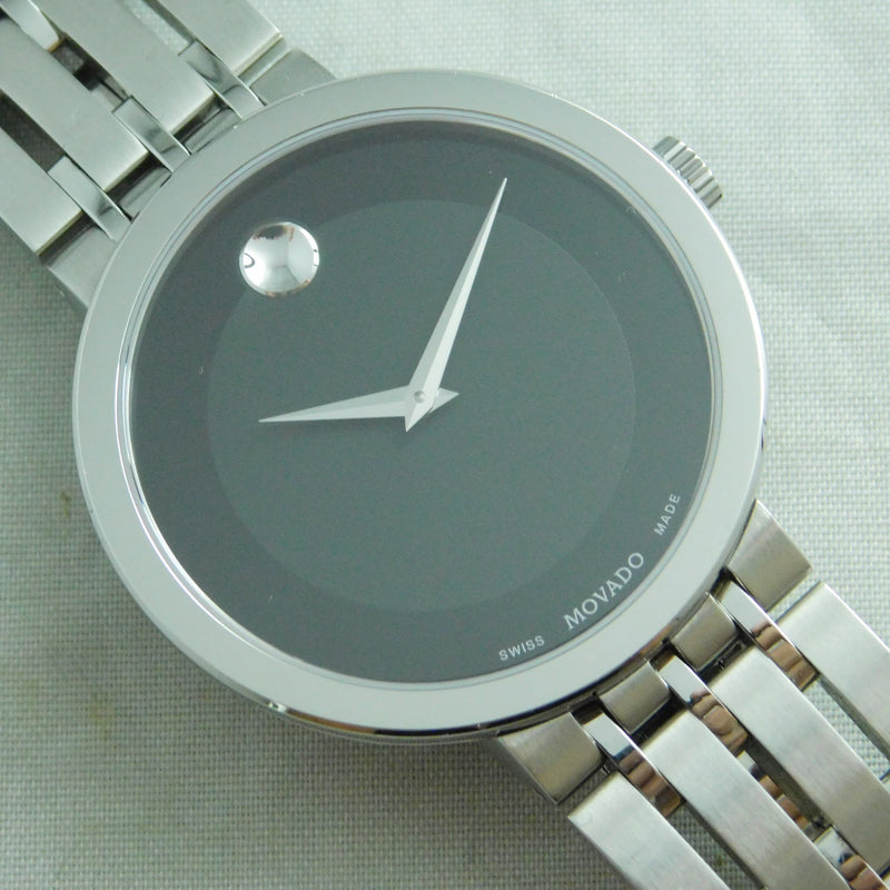 Dim Gray Movado Esperanza Black Dial Stainless Steel Mens Watch 39mm
