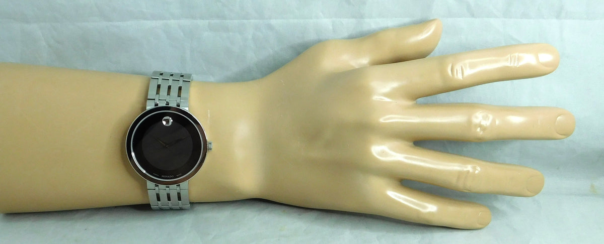 Dark Khaki Movado Esperanza Black Dial Stainless Steel Mens Watch 39mm