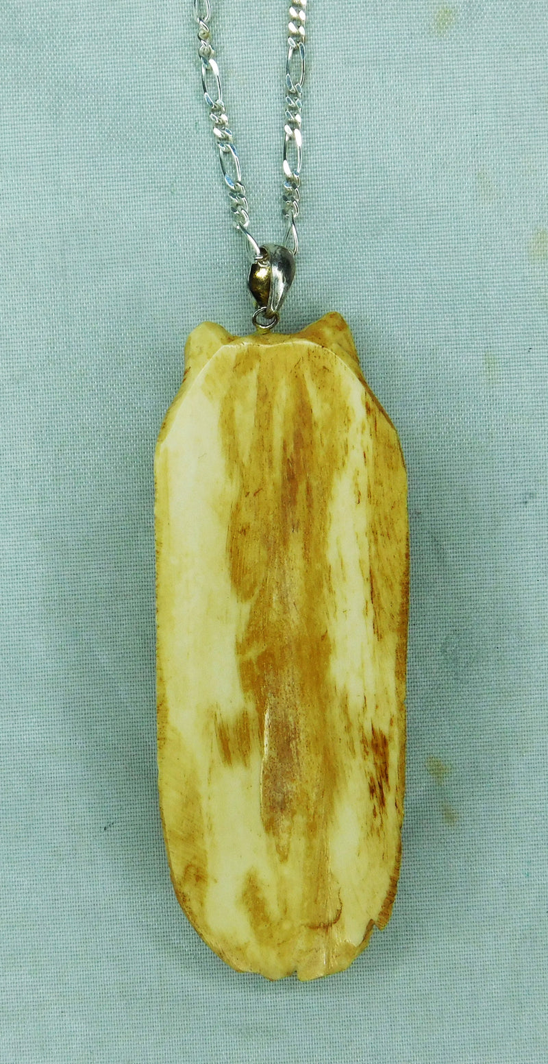 Light Steel Blue Navajo Hand Carved Bison Bone Pendant