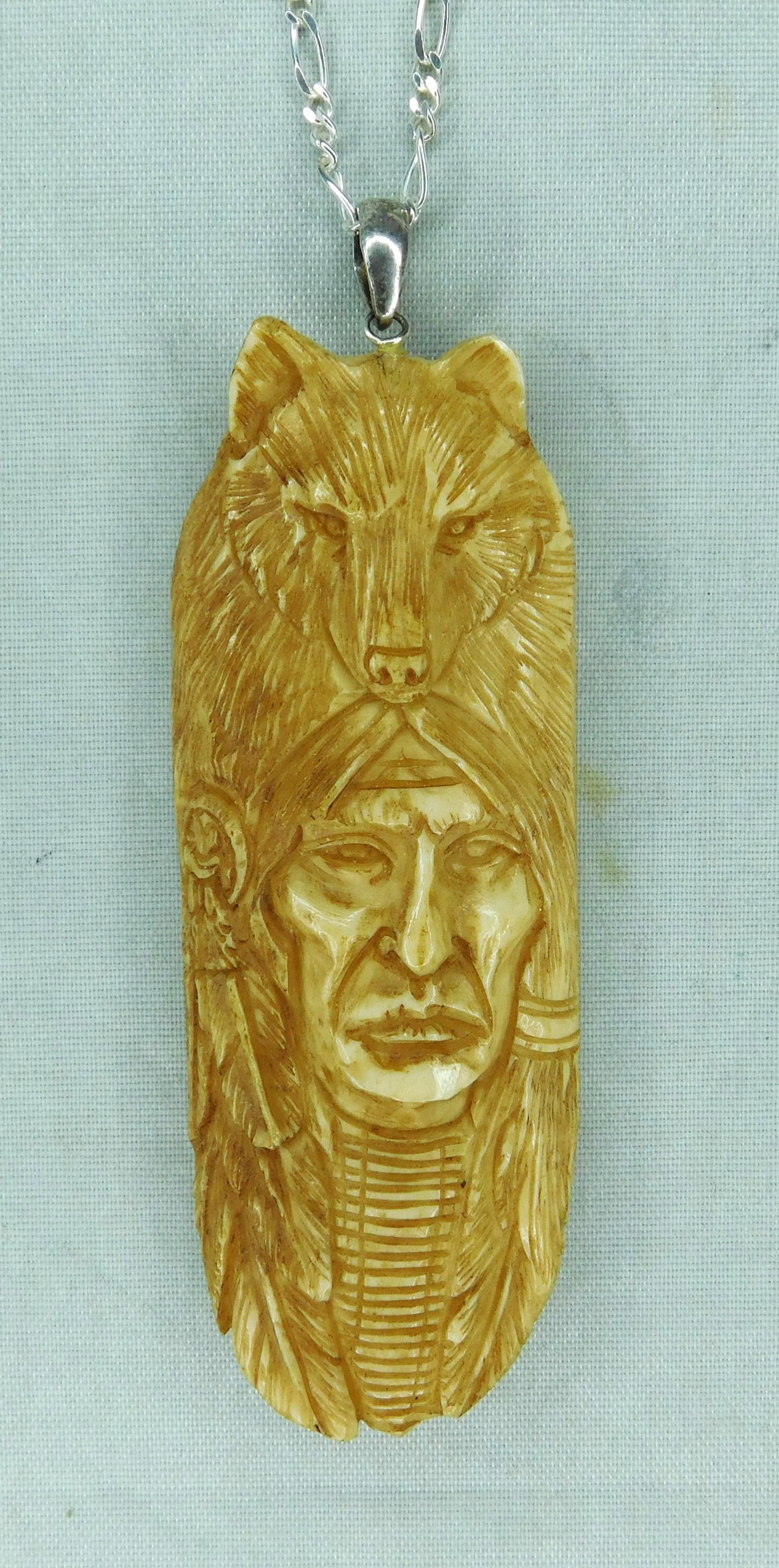 Gray Navajo Hand Carved Bison Bone Pendant