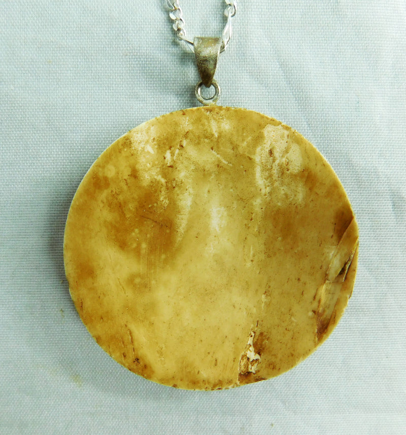 Light Gray Navajo Hand Carved Bison Bone Pendant