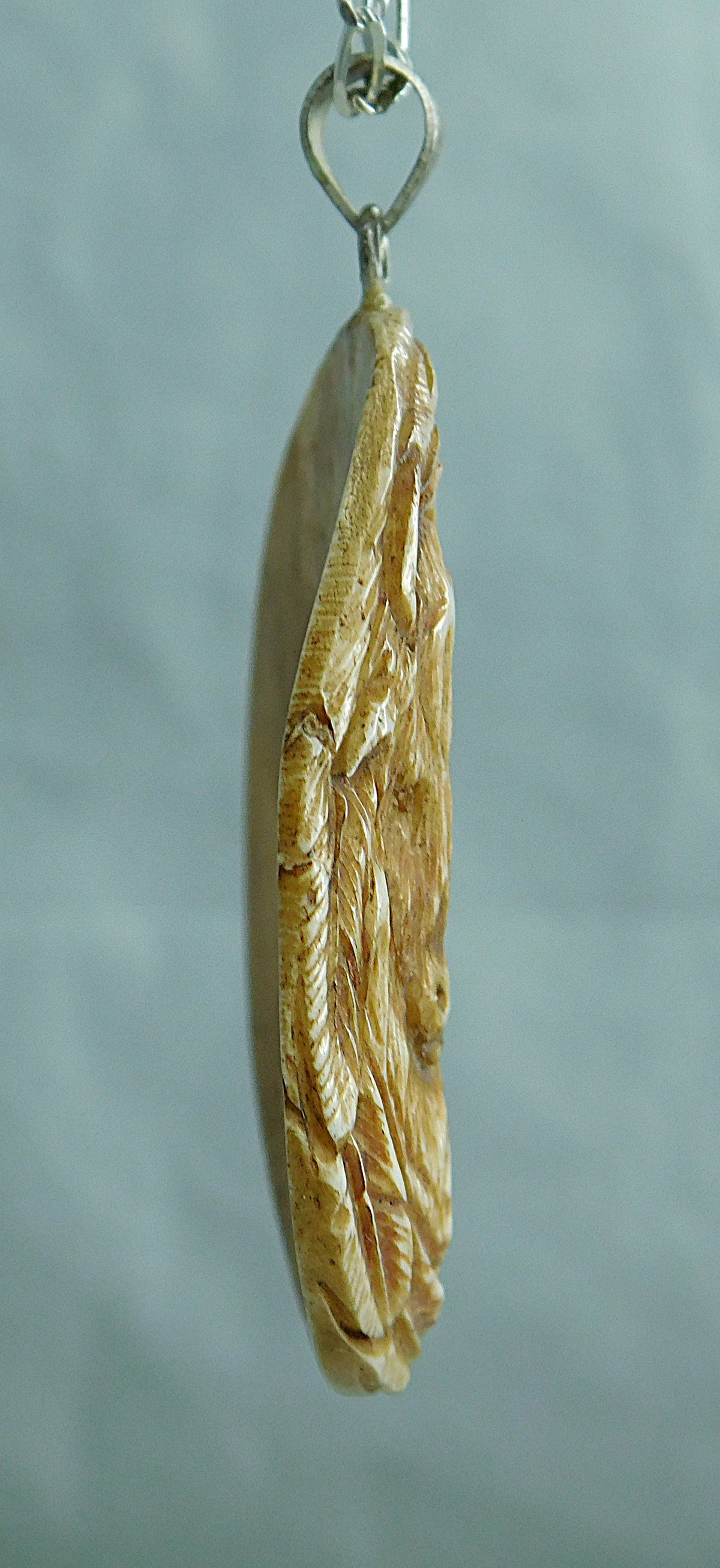 Dark Sea Green Navajo Hand Carved Bison Bone Pendant