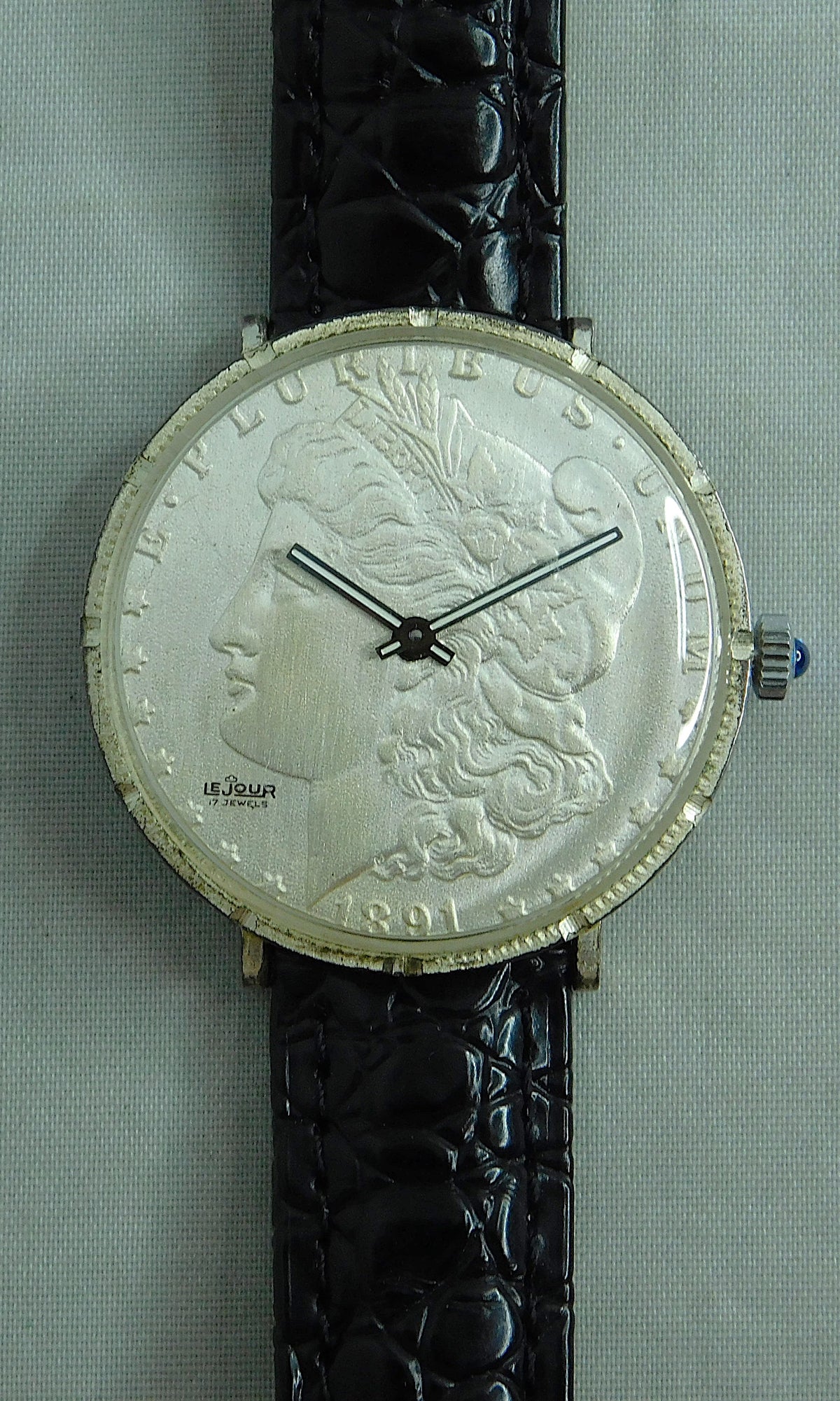 Light Slate Gray Morgan Silver Dollar Coin Watch Swiss LeJour 17 Jewel Manual Wind Movement  38mm
