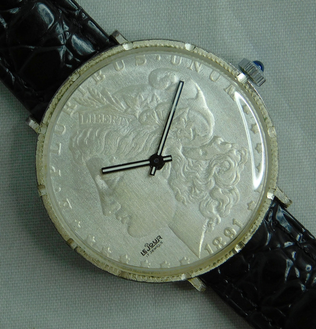Light Slate Gray Morgan Silver Dollar Coin Watch Swiss LeJour 17 Jewel Manual Wind Movement  38mm
