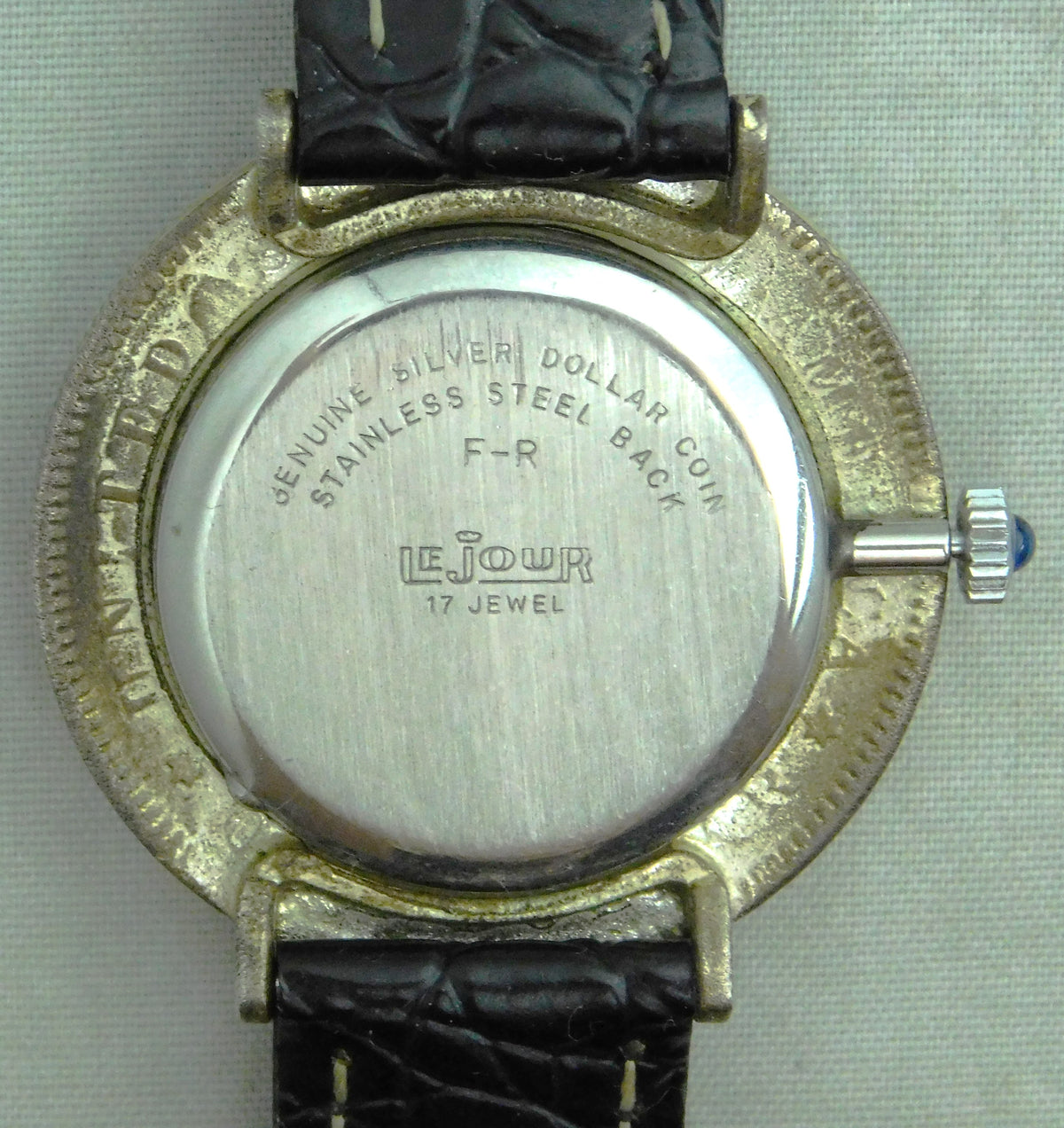 Dark Gray Morgan Silver Dollar Coin Watch Swiss LeJour 17 Jewel Manual Wind Movement  38mm