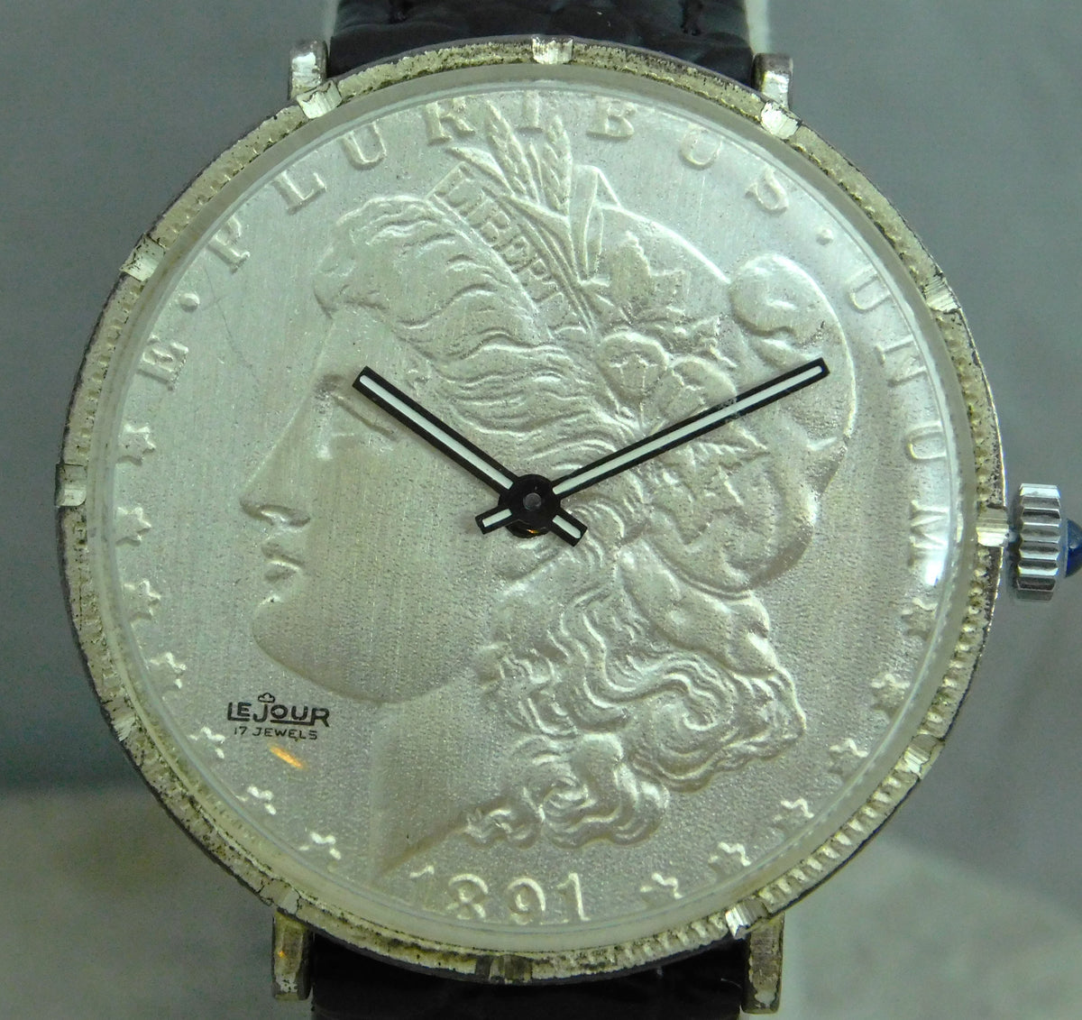 Dark Sea Green Morgan Silver Dollar Coin Watch Swiss LeJour 17 Jewel Manual Wind Movement  38mm