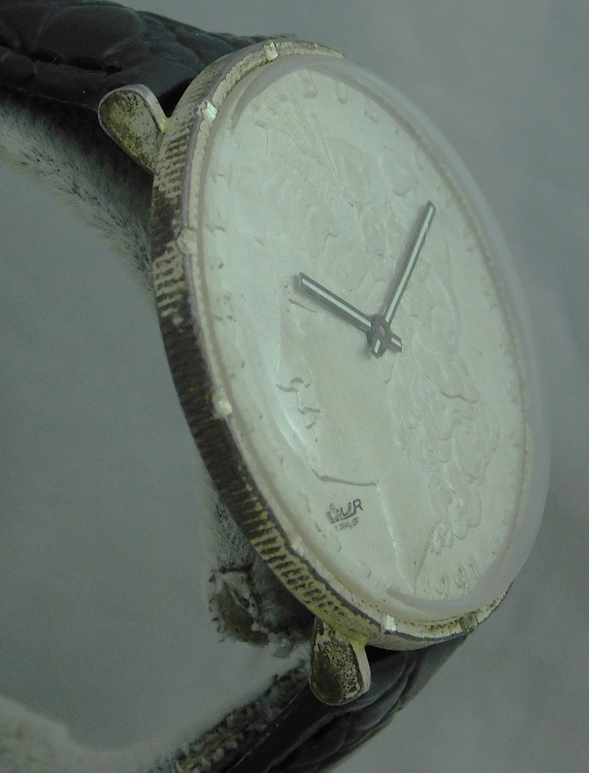 Dark Sea Green Morgan Silver Dollar Coin Watch Swiss LeJour 17 Jewel Manual Wind Movement  38mm