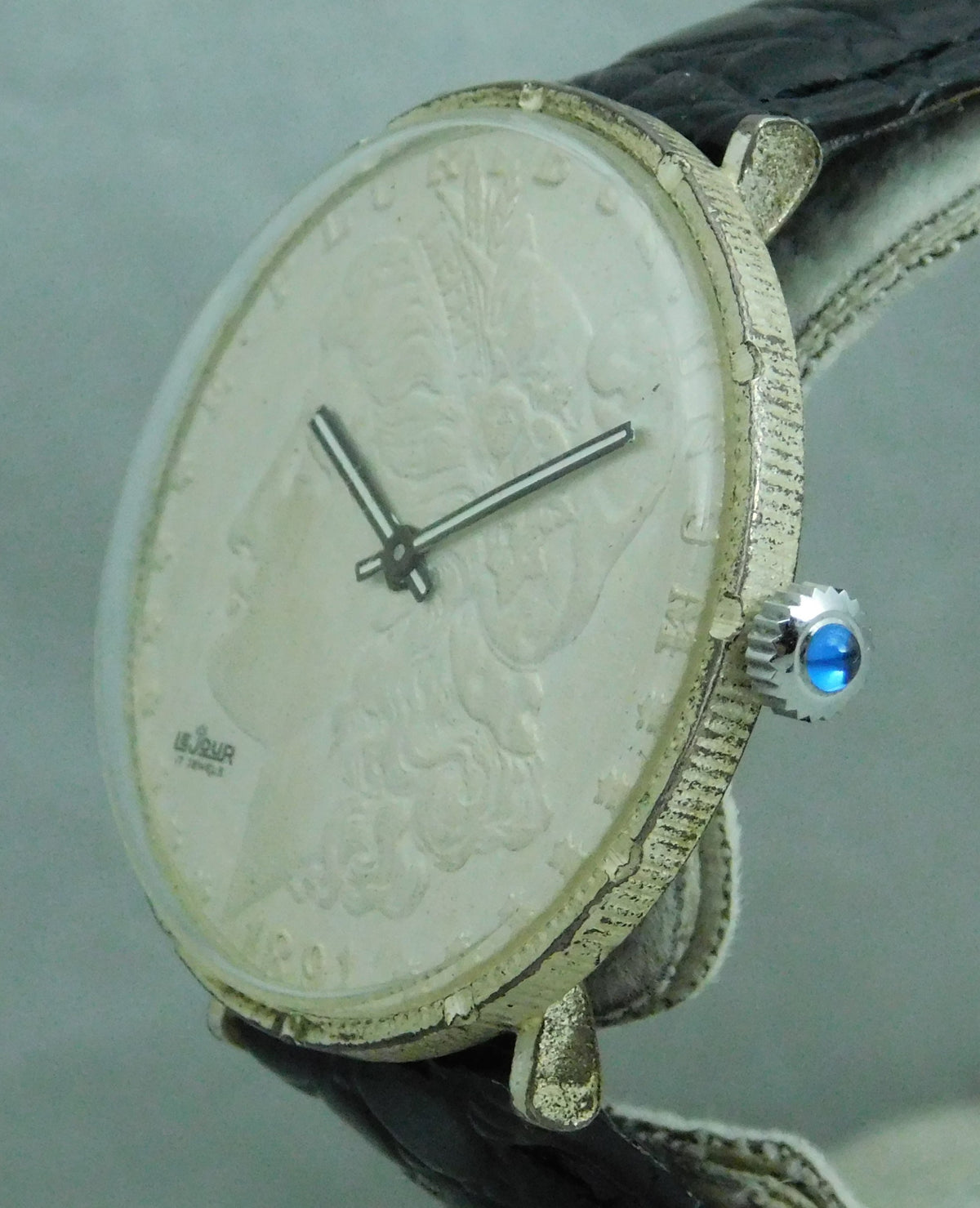 Dark Gray Morgan Silver Dollar Coin Watch Swiss LeJour 17 Jewel Manual Wind Movement  38mm