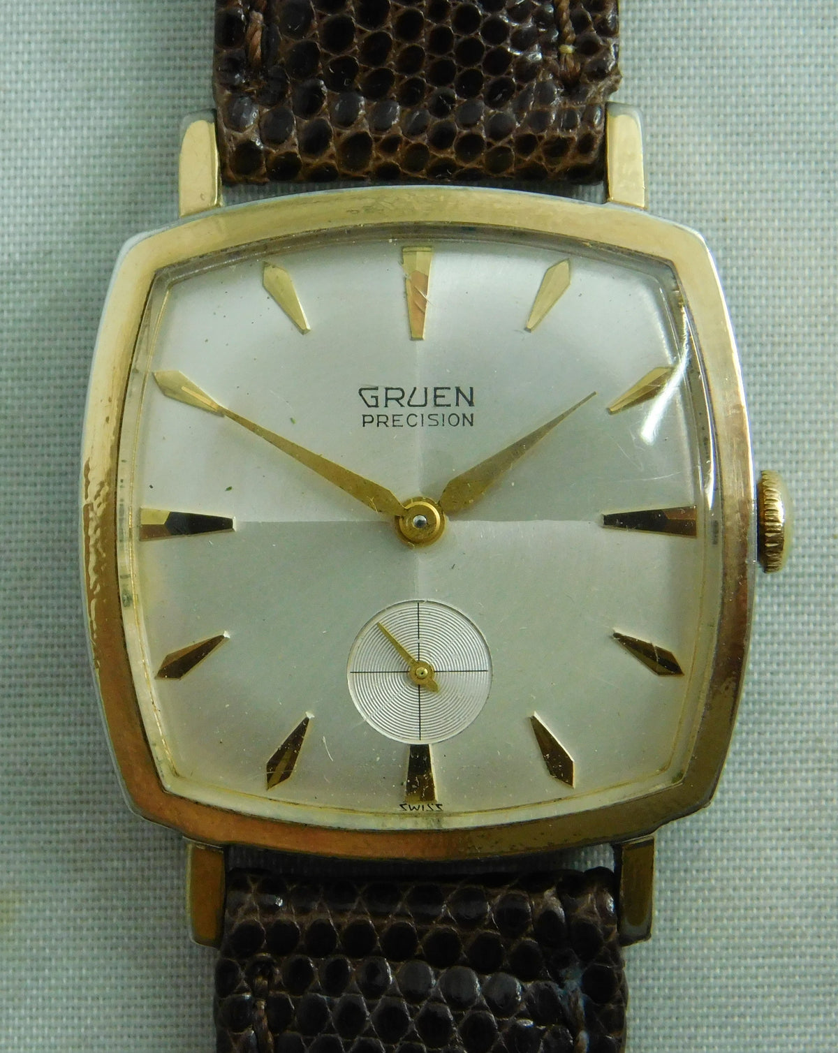 Dark Gray Gruen Precision  Swiss 17 Jewels Manual Wind Vintage 1960's Mens Watch   31mm