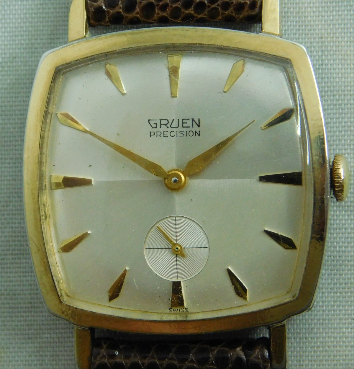 Light Slate Gray Gruen Precision  Swiss 17 Jewels Manual Wind Vintage 1960's Mens Watch   31mm