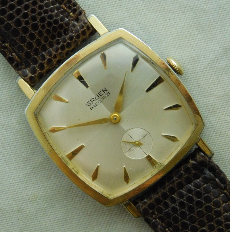 Dark Gray Gruen Precision  Swiss 17 Jewels Manual Wind Vintage 1960's Mens Watch   31mm