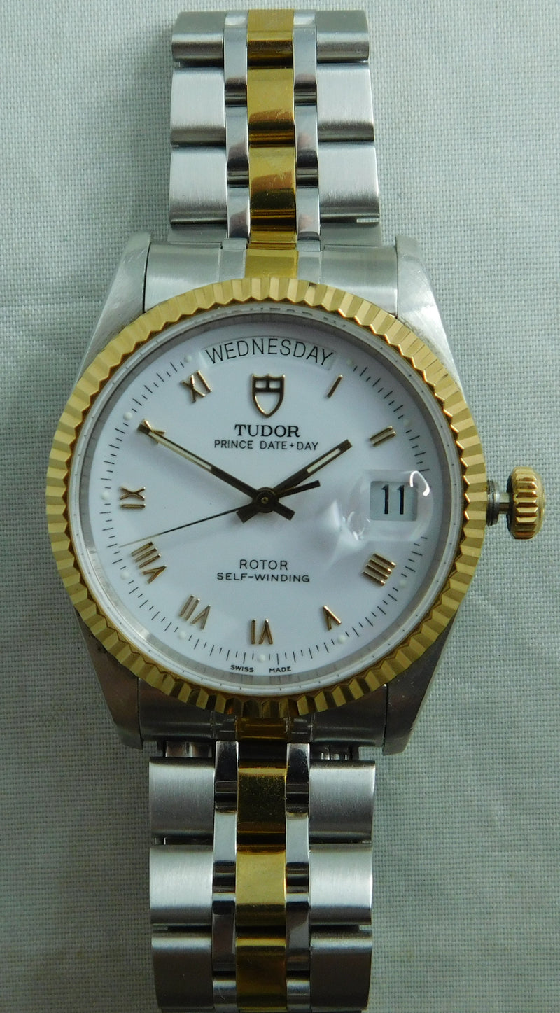 Rolex Tudor Prince Date + Day 76213 White Roman Dial Circa 2002