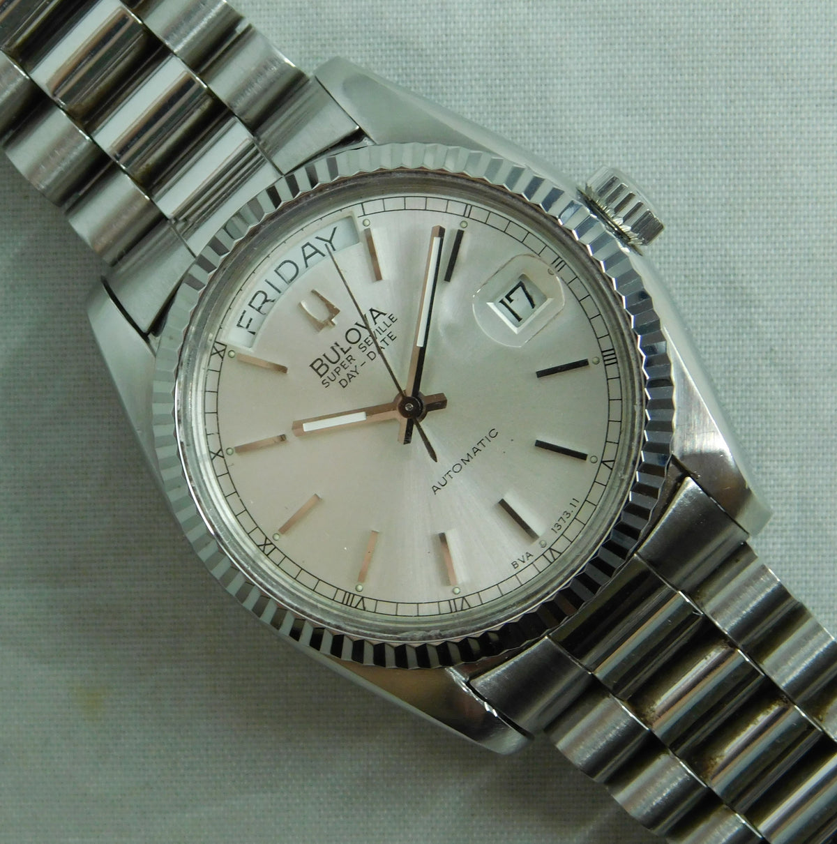 Dim Gray Bulova Super Seville Day - Date SS 1980's Swiss Automatic Mens Watch   36mm