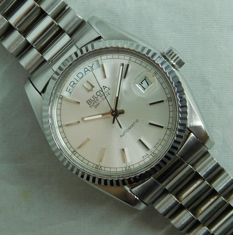 Dim Gray Bulova Super Seville Day - Date SS 1980's Swiss Automatic Mens Watch   36mm