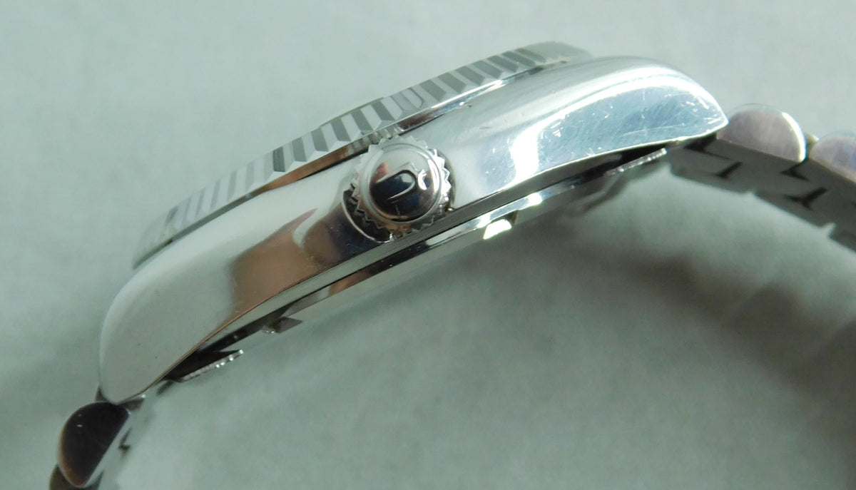 Slate Gray Bulova Super Seville Day - Date SS 1980's Swiss Automatic Mens Watch   36mm