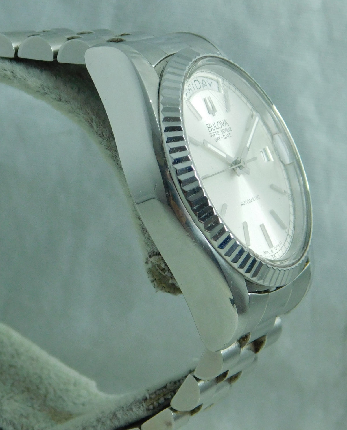 Slate Gray Bulova Super Seville Day - Date SS 1980's Swiss Automatic Mens Watch   36mm