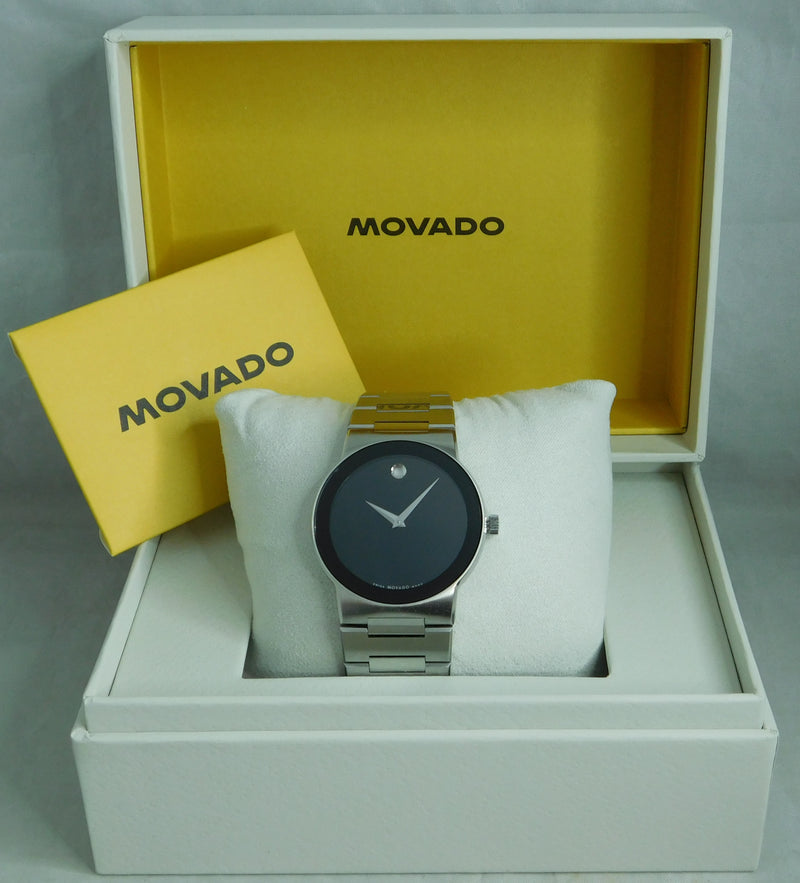 Dark Gray Movado Safiro Stainless Steel Black Dial 84G11885 Circa 2010's Mens Watch   38mm