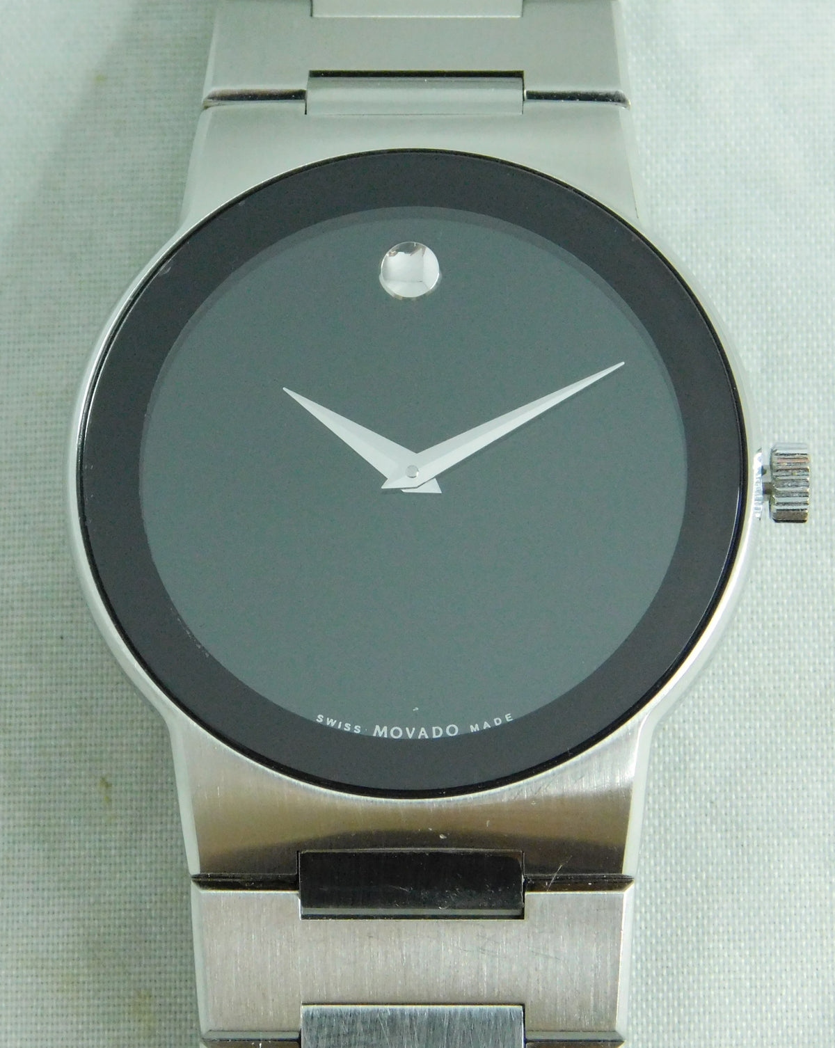 Dim Gray Movado Safiro Stainless Steel Black Dial 84G11885 Circa 2010's Mens Watch   38mm