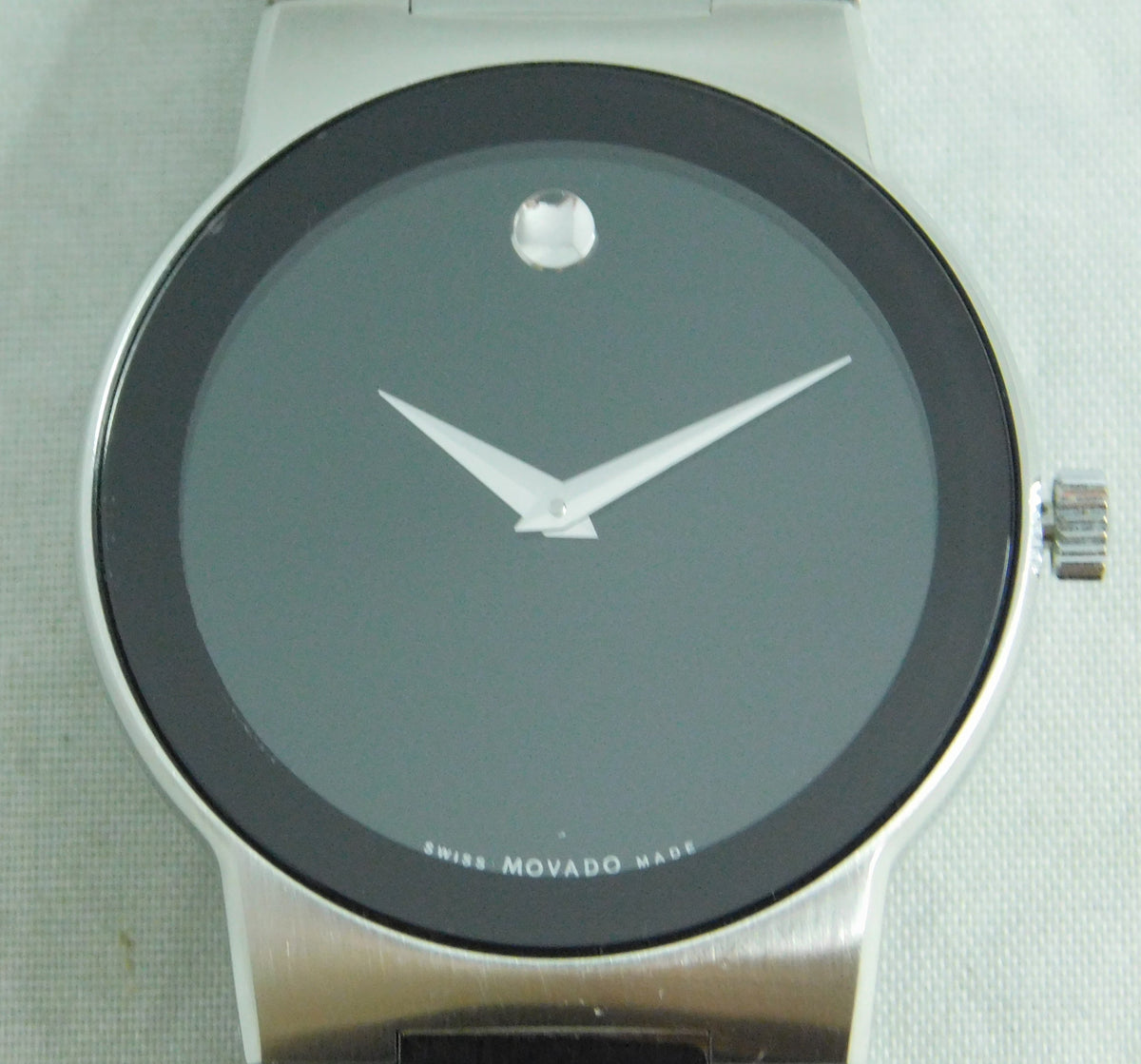 Dim Gray Movado Safiro Stainless Steel Black Dial 84G11885 Circa 2010's Mens Watch   38mm