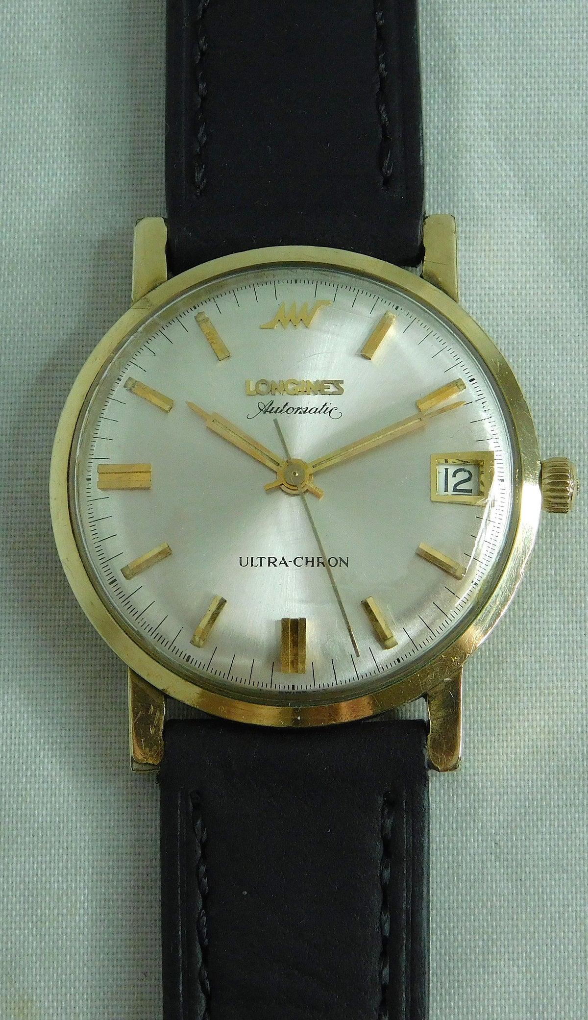 Black Longines Ultra Chron Hi-Beat 36,000 BPH Automatic Date 10k GF Mens Watch   34mm