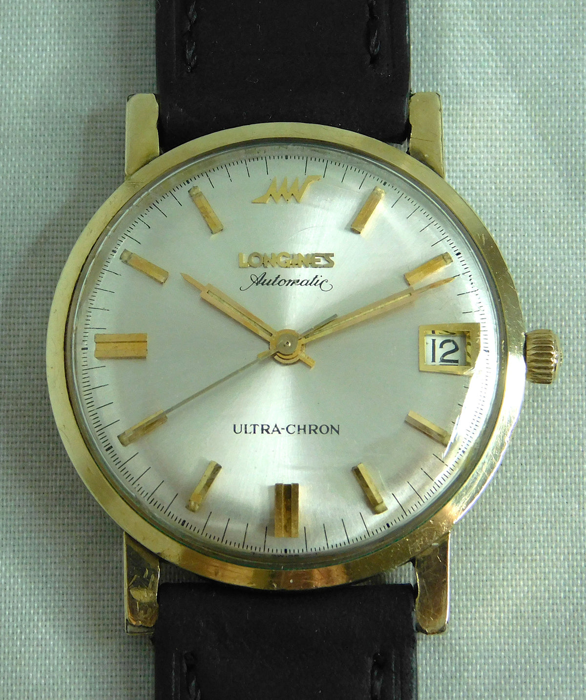 Black Longines Ultra Chron Hi-Beat 36,000 BPH Automatic Date 10k GF Mens Watch   34mm