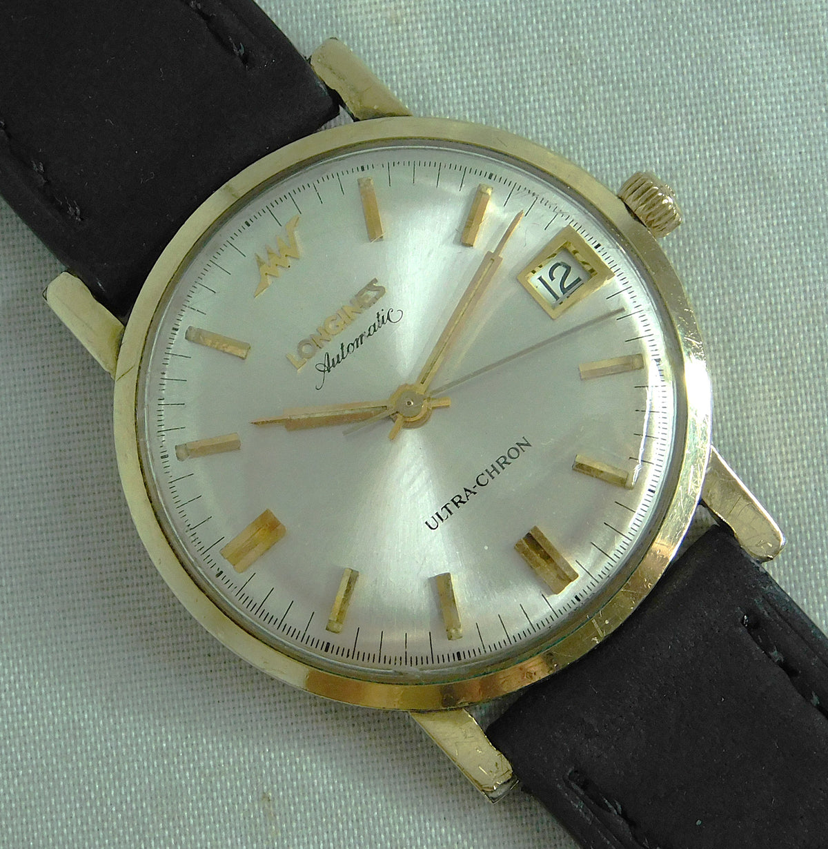 Black Longines Ultra Chron Hi-Beat 36,000 BPH Automatic Date 10k GF Mens Watch   34mm