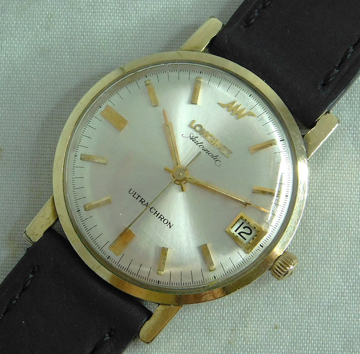 Black Longines Ultra Chron Hi-Beat 36,000 BPH Automatic Date 10k GF Mens Watch   34mm