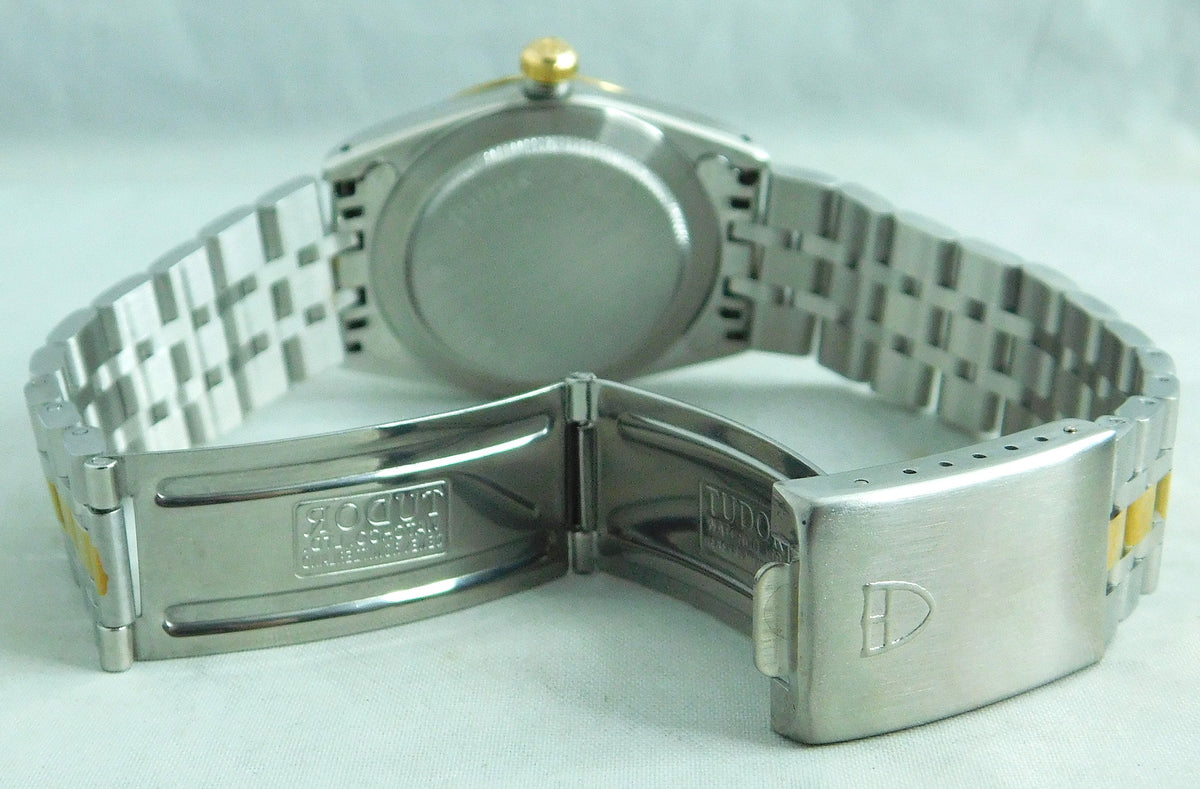 Light Steel Blue Rolex Tudor Prince Date 74033 White Roman Dial 2-Tone Circa 2000 Mens Watch  34mm