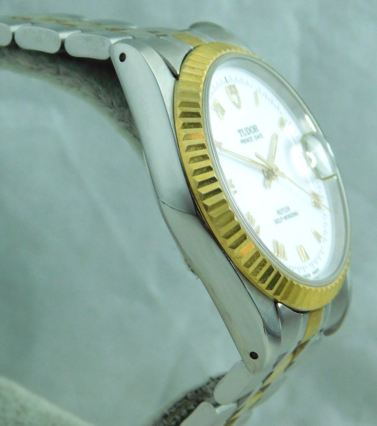 Dark Sea Green Rolex Tudor Prince Date 74033 White Roman Dial 2-Tone Circa 2000 Mens Watch  34mm