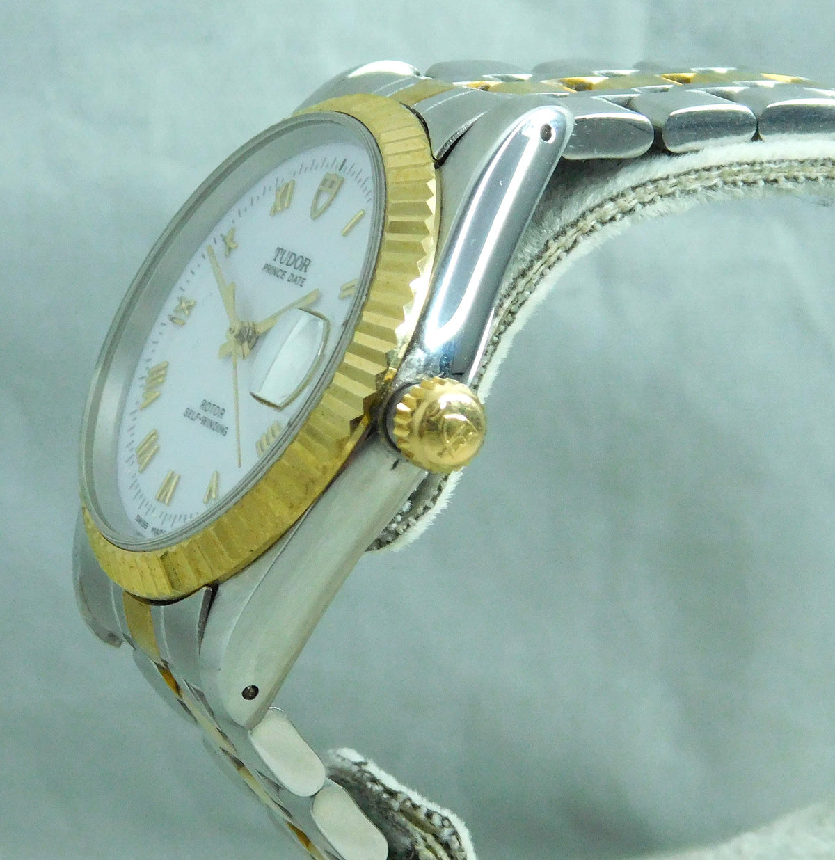 Light Steel Blue Rolex Tudor Prince Date 74033 White Roman Dial 2-Tone Circa 2000 Mens Watch  34mm
