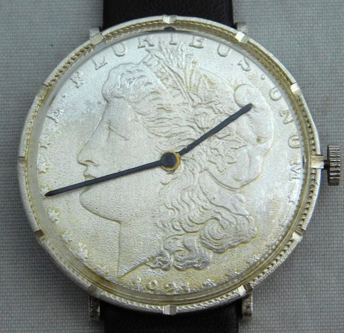 Slate Gray Morgan 1921 Silver Dollar Coin Watch Swiss 17 Jewel Manual Wind Movement Mens Watch   38mm